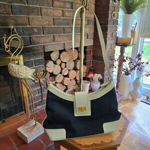 Town Shoes - Nautical Vintage White Leather & Navy Fabric Shoulder Bag​​